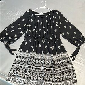 Maurices Black and White Sundress with Bishop Sleeves